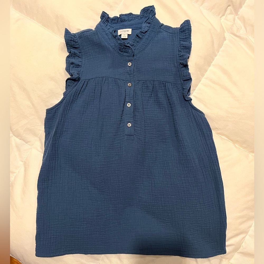J. Crew Blue Ruffle Blouse - Picture 2 of 5